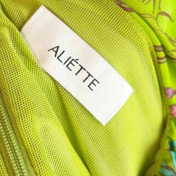 ALIÉTTE Floral Ruched Mini Dress 4 Green NEW - Picture 8 of 11